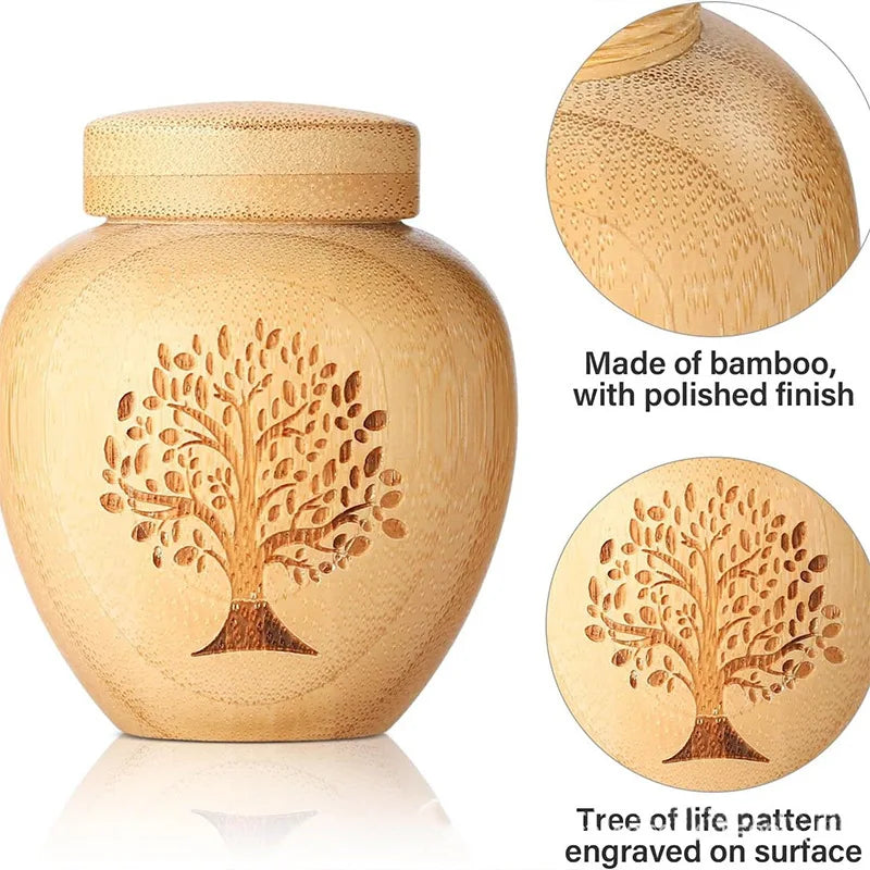 G14 Bamboo Cremation Urn Tree Life Threaded Pet Ashes Keepsake Urn  Ash Container for Dog Cat Human Loved One Funeral Souvenir