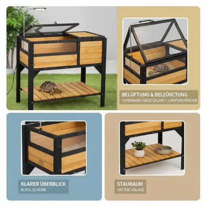 Turtle House Turtle Habitat Indoor Outdoor Wooden Turtle Enclosure with Lighting Stand Support Legs Reptile Cage Small Animals Gecko Lizard Snake