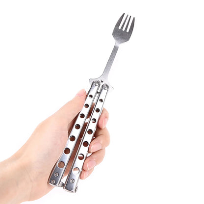 Butterfly Knife Folding Spoon Fork Balisong Training Spoon Fork Butterfly Knife Trainer Outdoor Camping Tableware Kitchen Tool