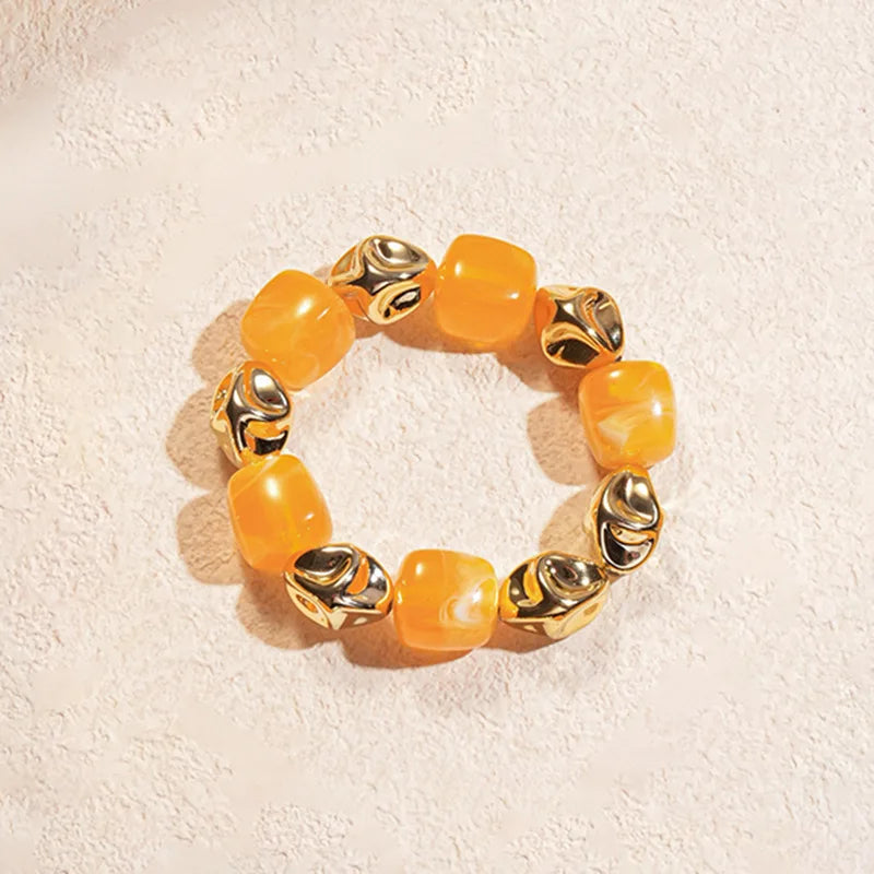 Acrylic Irregular Square Round Beaded Bracelet Bangle for Women Imitation Stone Chain Bracelet Hand Accessories Couple Gifts K