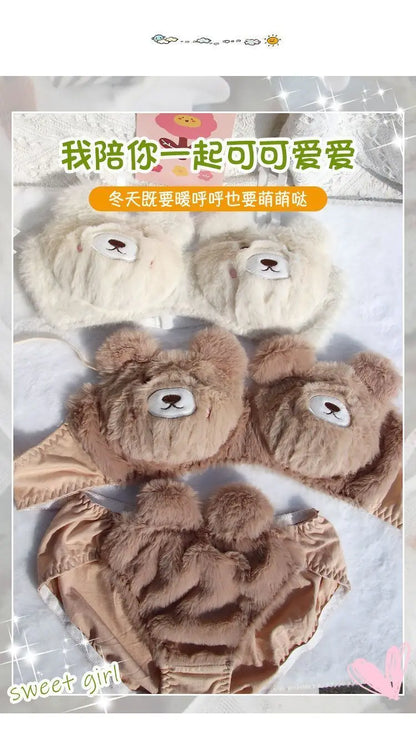 Soft and Cute Bear Japanese-style Lingerie for Women, Autumn and Winter Cartoon Plush Comfortable and Adorable Girl Bra