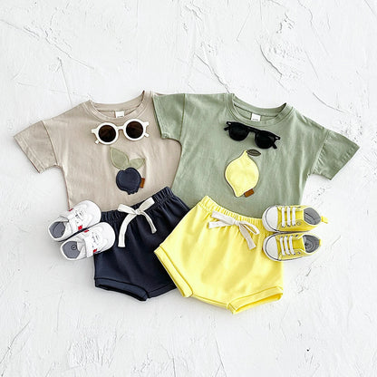 Newborn Summer Baby Clothes 2PCS Infant Toddler Set Fruit Lemon Print Round Neck T-shirt+Shorts Boys Girls Outfit Set 1-3Y