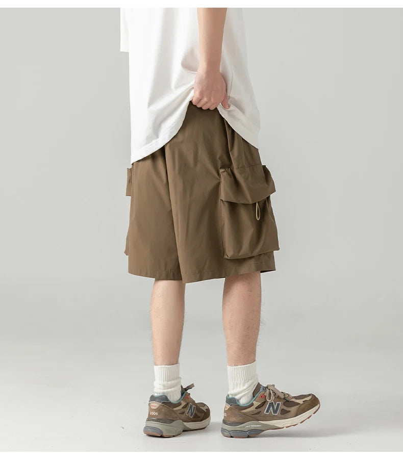 2025 Summer New Japanese Style Large Size Thin Shorts Men Loose Knee Cargo Shorts Hip Hop Streetwear Male Short Trousers