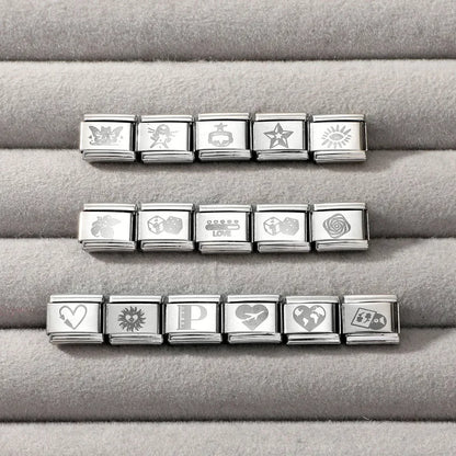 Laser Engraving Cute Cartoon Black Playing Cats Italian Charm Links Fit 9mm Stainless Steel Bracelet Men Women DIY Making Gifts