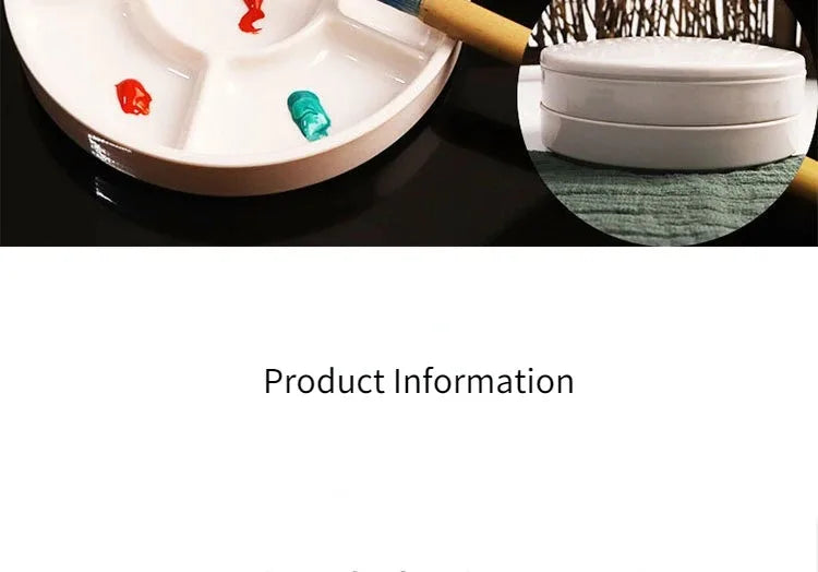 Imitation Porcelain Round Palette with Lid Acrylic Watercolor Painting Multifunctional White Paint Tray Artist Supplies
