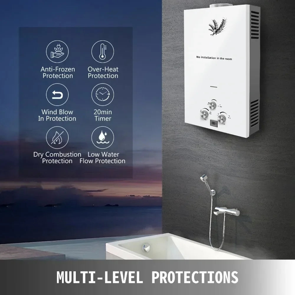 VEVOR Liquefied Petroleum Gas Water Heater 6L 8L 10L 12L 16L 18L Liquefied Petroleum Gas Propane Butane White Water Heater