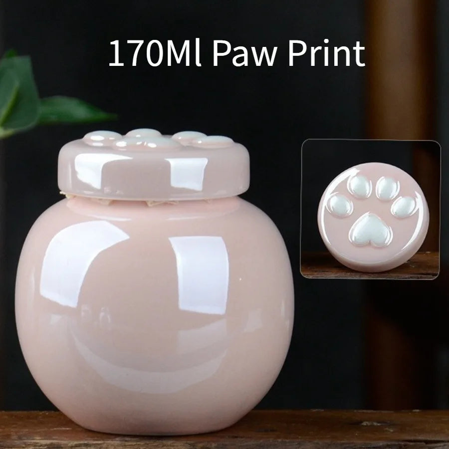 Household Mini Pet Ash Jar Moisture Proof Ceramic Claw Seal Jar Animal Funeral Urn Pet Nostalgia Ornament Portable Ash Box
