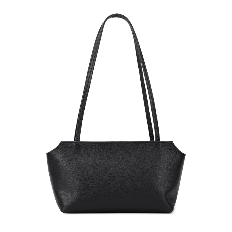 Luxury Women's Genuine Cowhide Leather Mini Shoulder Tote Bag Pebbled Leather Long Strap Underarm Handbag Minimalist Daily Purse
