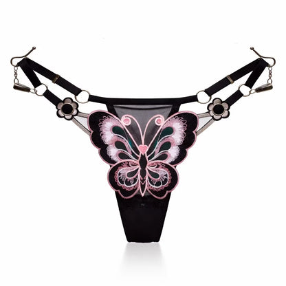 Butterfly Lace Thong for Women Low Waist G-String Transparent Mesh Panties Sexy Embroidered Briefs Adjustable Waist Culotte Femm