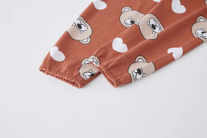 1-8 Years Kids Cotton Pajamas Set, Boys Girls Long Sleeve Home Wear, Cute Bear Print Sleepwear for Toddlers