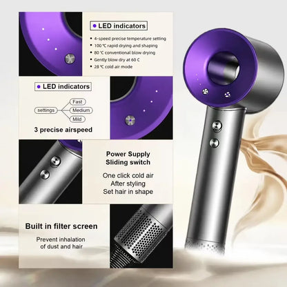 Professional Ionic Hair Dryer, 1800W High Speed Blow Dryer with Diffuser & Nozzle, Constant Temperature Hair Care, Powerful AC M