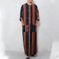 New Men Islam Qamis Muslim Striped Robes Long Sleeve Button-down Arabian Kaftan Suit Middle East Dubai Abaya Summer Man Clothing