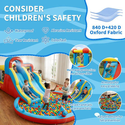 Garvee Kids Bouncy Castle with Water Slide, Large Inflatable with Blower, Jumping Area, Water Gun, Splash Pool, Outdoor Slide, Children’s Play Bouncer for Indoor or Outdoor Garden Games, Backyard Toy