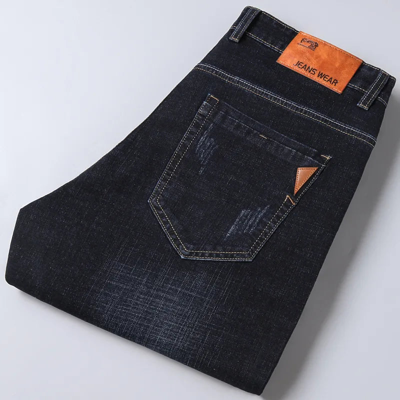 Men Fashion Straight Jeans Men 2025 New Stretch Slim Fit Pants Comfortable Soft Business Denim Trousers Male Brand Clothing