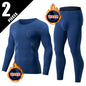 2-piece Men's Autumn And Winter Solid Color Round Neck Fashionable Printed Sports Thermal Underwear Set Simple And Comfortable