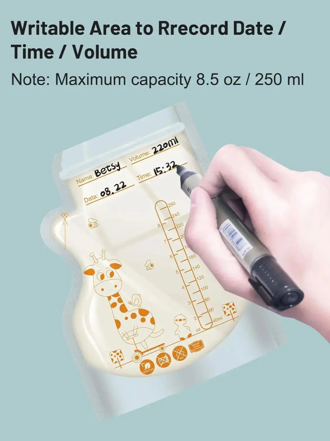 100 or 50 Pack  Disposable Breastmilk Storage Bags  250ml Capacity  Hospital-Grade, Self-Standing, Easy Pour Spout