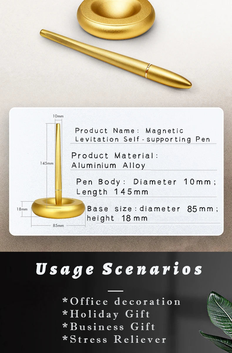 New Creative Aluminum Alloy Magnetic Levitation Self Supporting Signature Pen Business Office Swing Freely Not Fall Pen Gift Box