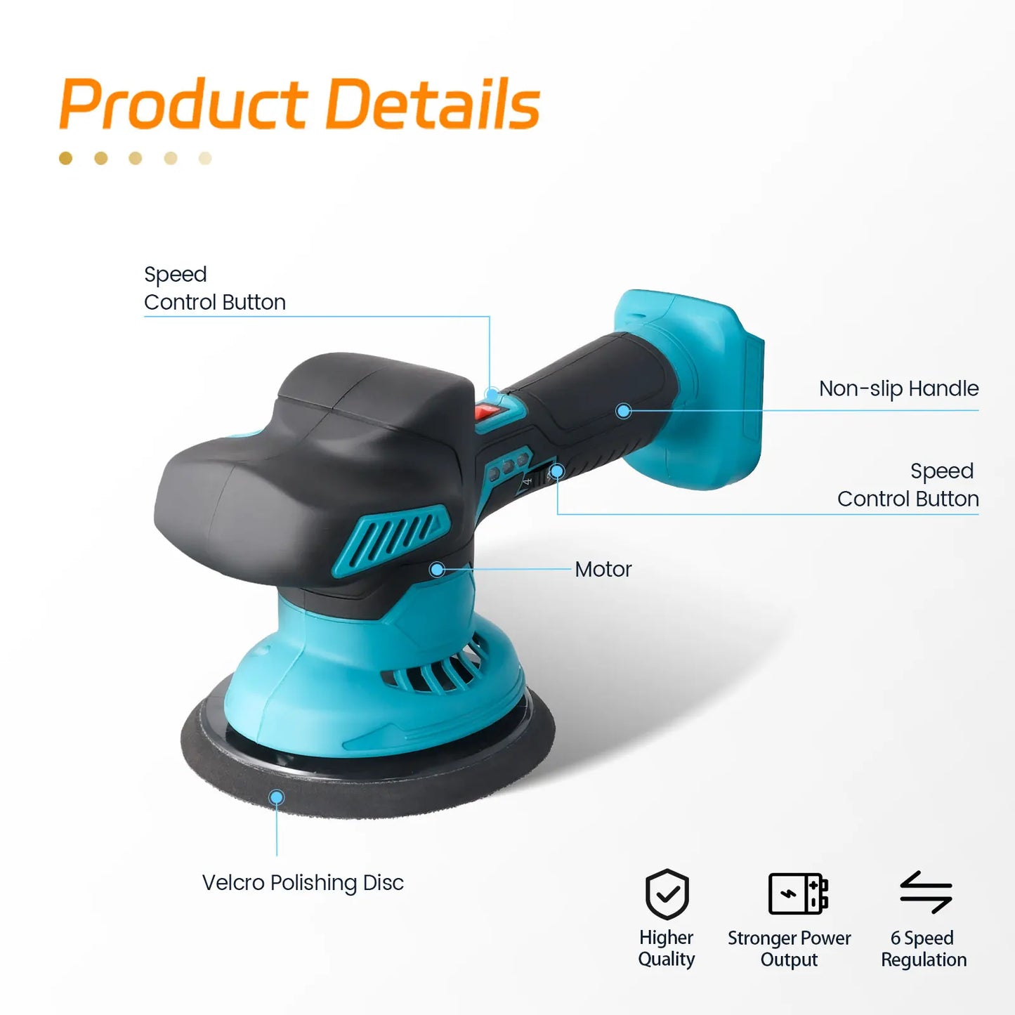 Podofo 6'' Electric Auto Polishing Cleaning Metal Waxing Wood Cordless Car Polisher Sanding Rust Removal Tool For Makita Battery