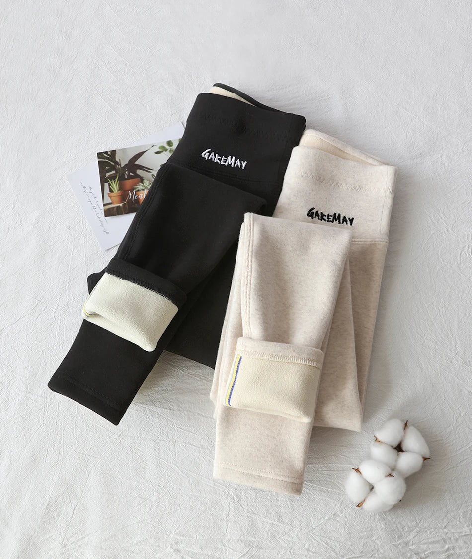 Women's Winter Leggings Ribbed Knitted Velvet Thermal Skinny Tights with Fleece Strech Cotton Beige Warm Leggings for Women 2025