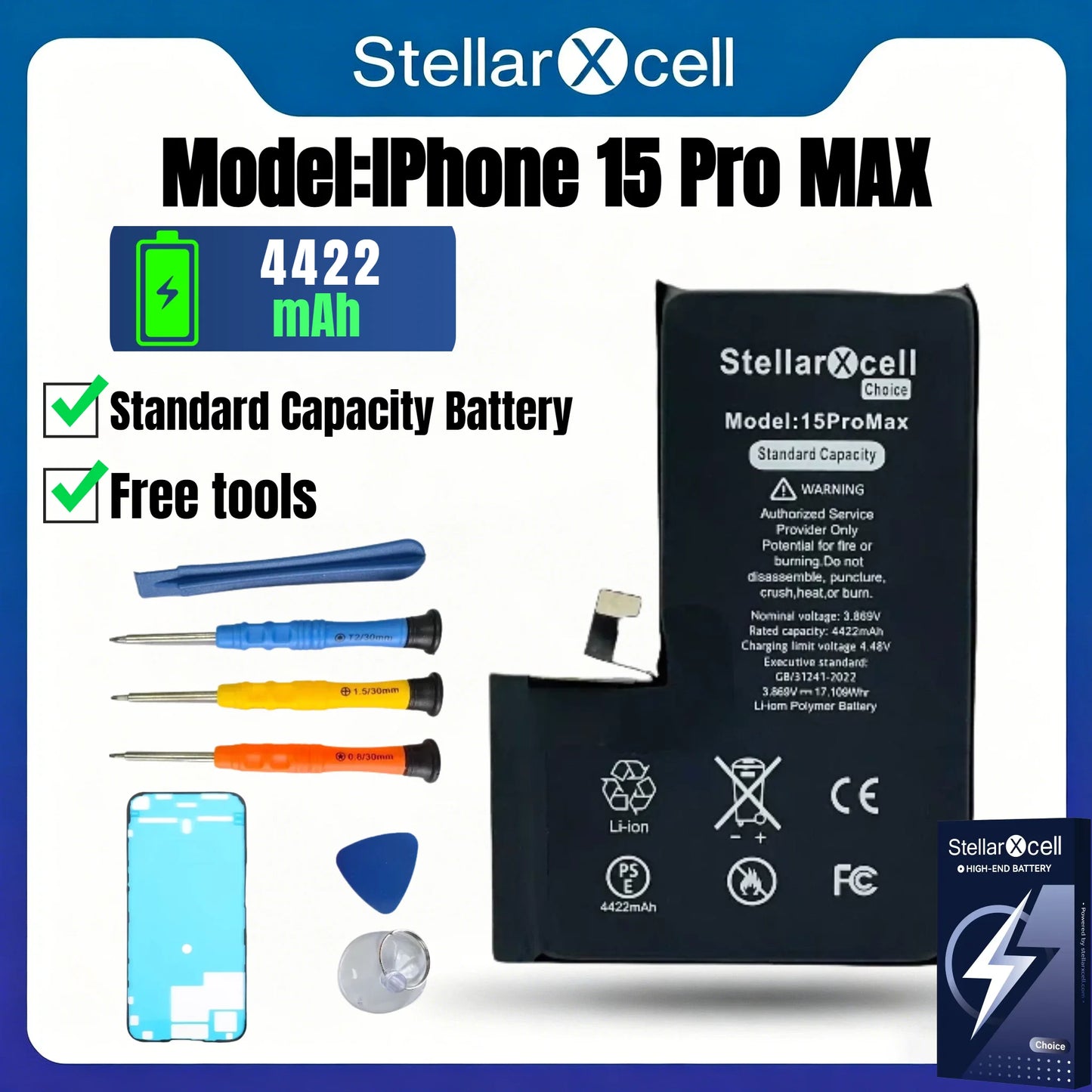 StellarXcell Choice Battery for iPhone 11 12 13 14 15 Mini Plus Pro Promax Original Capacity Replacement Bateria High Quality
