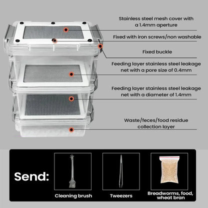 3-Layer Mealworm Breeding Kit Silkworm Feeder Bin Corn Worm Breeder Box for Pet Parents Animal Lovers Keepers Breeders Hobbyists