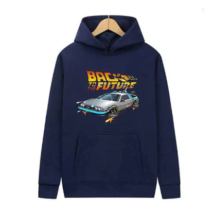 Back To The Future Retro DeLorean Car Print Hoodie Long Sleeve Tops Men Casual Streetwear Pullover Spring Autumn Unisex Clothing