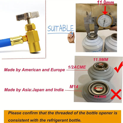 R134A Recharge Hose with Gauge, AC Can Tap Freon Charging Kit, 90° Low Side Quick Coupler for R134A R12 R22 A/C Refrigerant