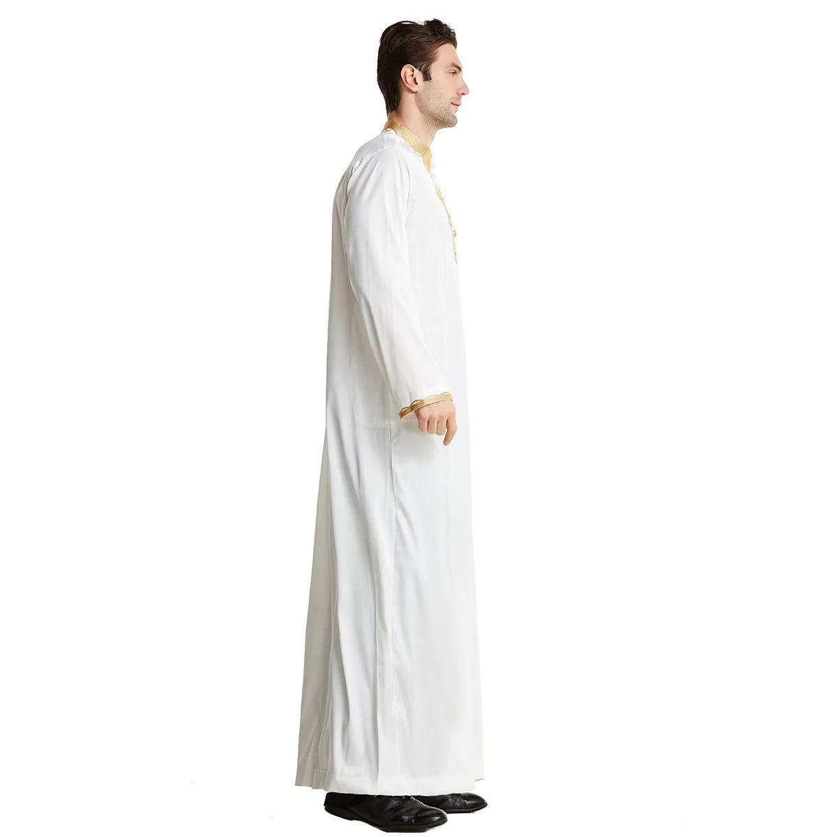 Muslim Men Clothing Kaftan Robes Long Sleeves Stand Collar Eid Thobe Kurta Arab Turkish Dress Dubai Islam Habit Ethnic Leisure