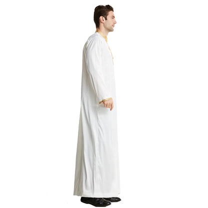Muslim Men Clothing Kaftan Robes Long Sleeves Stand Collar Eid Thobe Kurta Arab Turkish Dress Dubai Islam Habit Ethnic Leisure