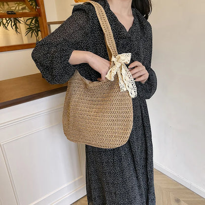 Fashion Rattan Women Shoulder Bags Woven Female Handbags Large Capacity Summer Beach Straw Bags Casual Tote Purses