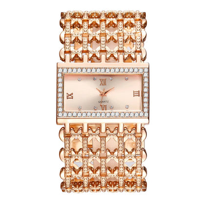 Luxury Noble Gold Ladies Quartz Watch Fashion Women's Skeleton Bracelet full Dress Clock Watches