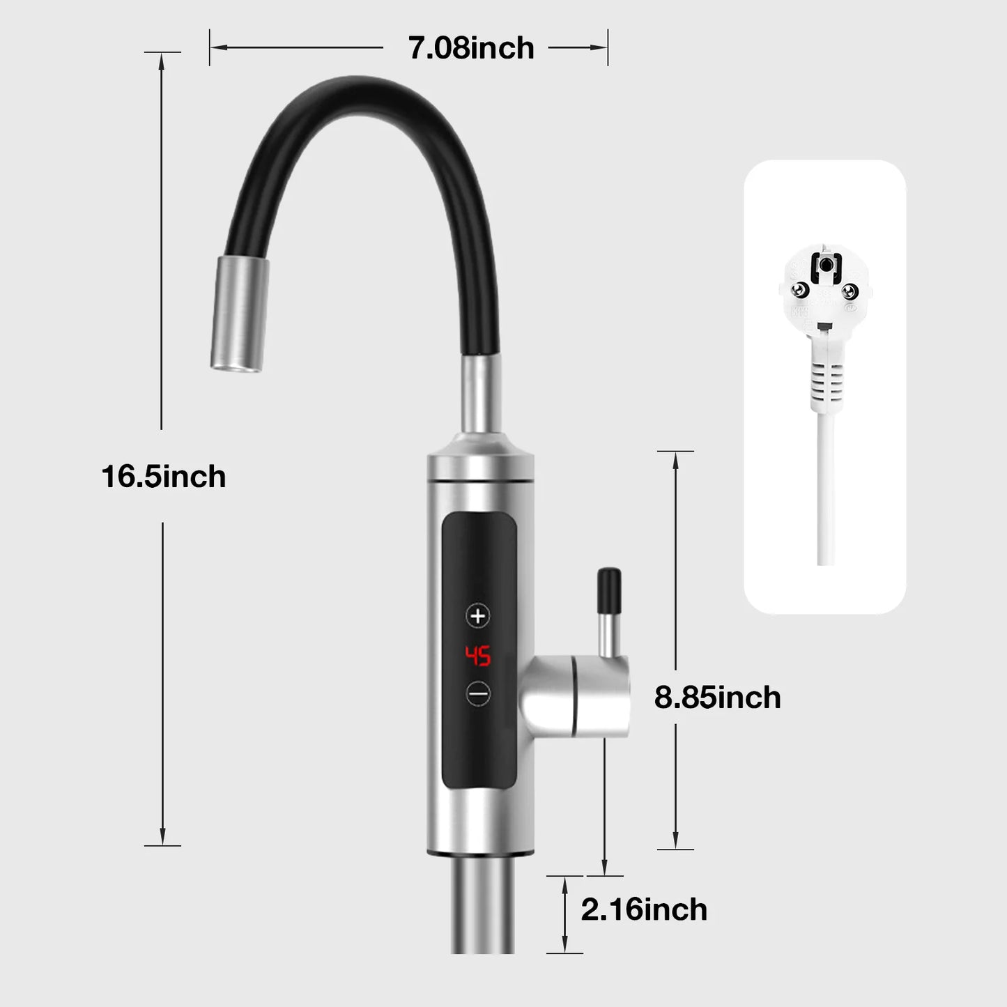 3000W Stainless Steel Electric Heating Tap, Electric Kitchen Tap Instantaneous Water Heater with LCD Temperature Display,360° Rotatable Hot Water Tap for Kitchen Bathroom