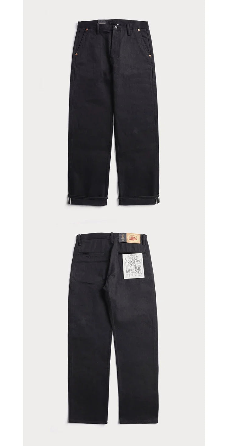 Red Tornado Black Men's Jeans Relaxed Fit 14.5oz Selvedge Denim Officer Trousers