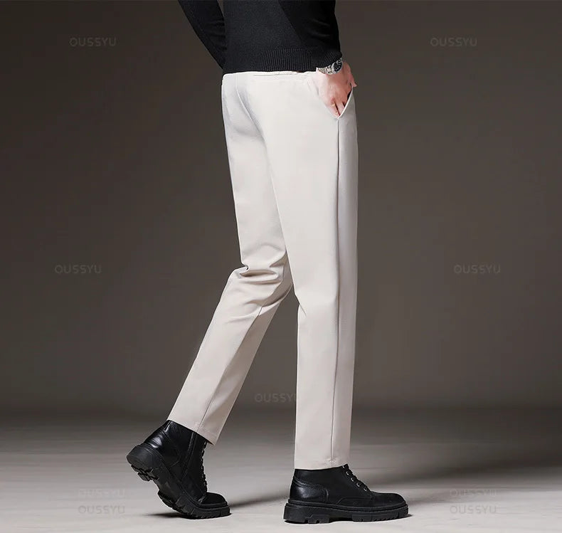 Autumn Winter Men‘s Suit Pants Slim Business Office Elastic Waist Black Grey Classic Pant Korean Trousers Male Plus Size 28-38