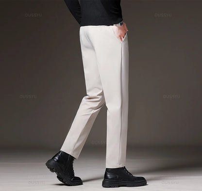 Autumn Winter Men‘s Suit Pants Slim Business Office Elastic Waist Black Grey Classic Pant Korean Trousers Male Plus Size 28-38