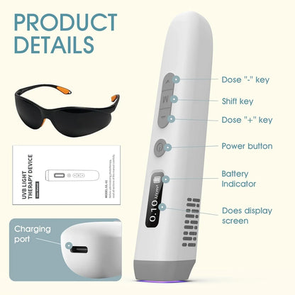 308nm UVB Vitiligo Phototherapy Lamp Handheld Home Use UV Light Therapy Device for Psoriasis Eczema White Spots Skin Treatment