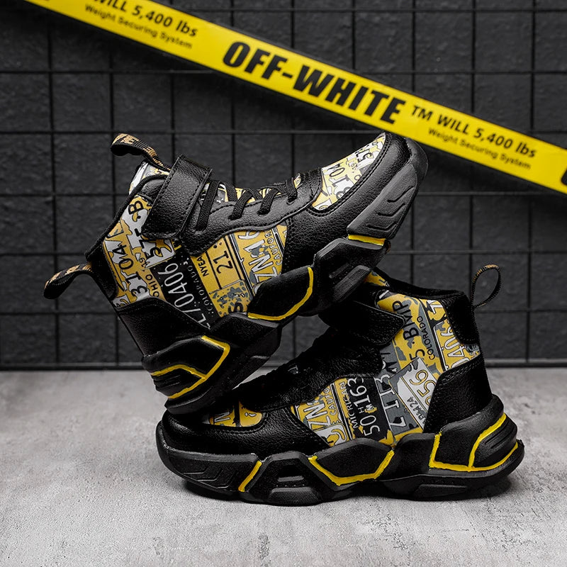 Children Shoes Boy Sneakers Fashion Print Luxury Designer High Top Sneakers Kids Tenis Shoes Boy Sports Casual
