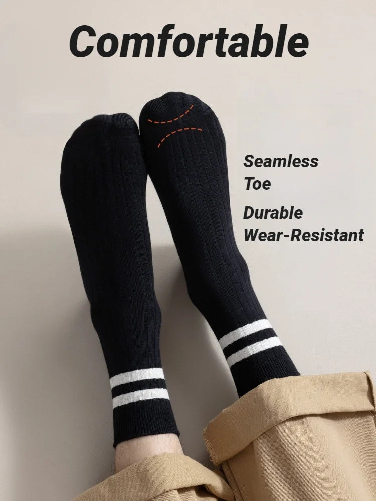 Autumn Winter Mens Mid Tube Socks Simple Casual Black White Striped Breathable High Quality Round Neck Socks