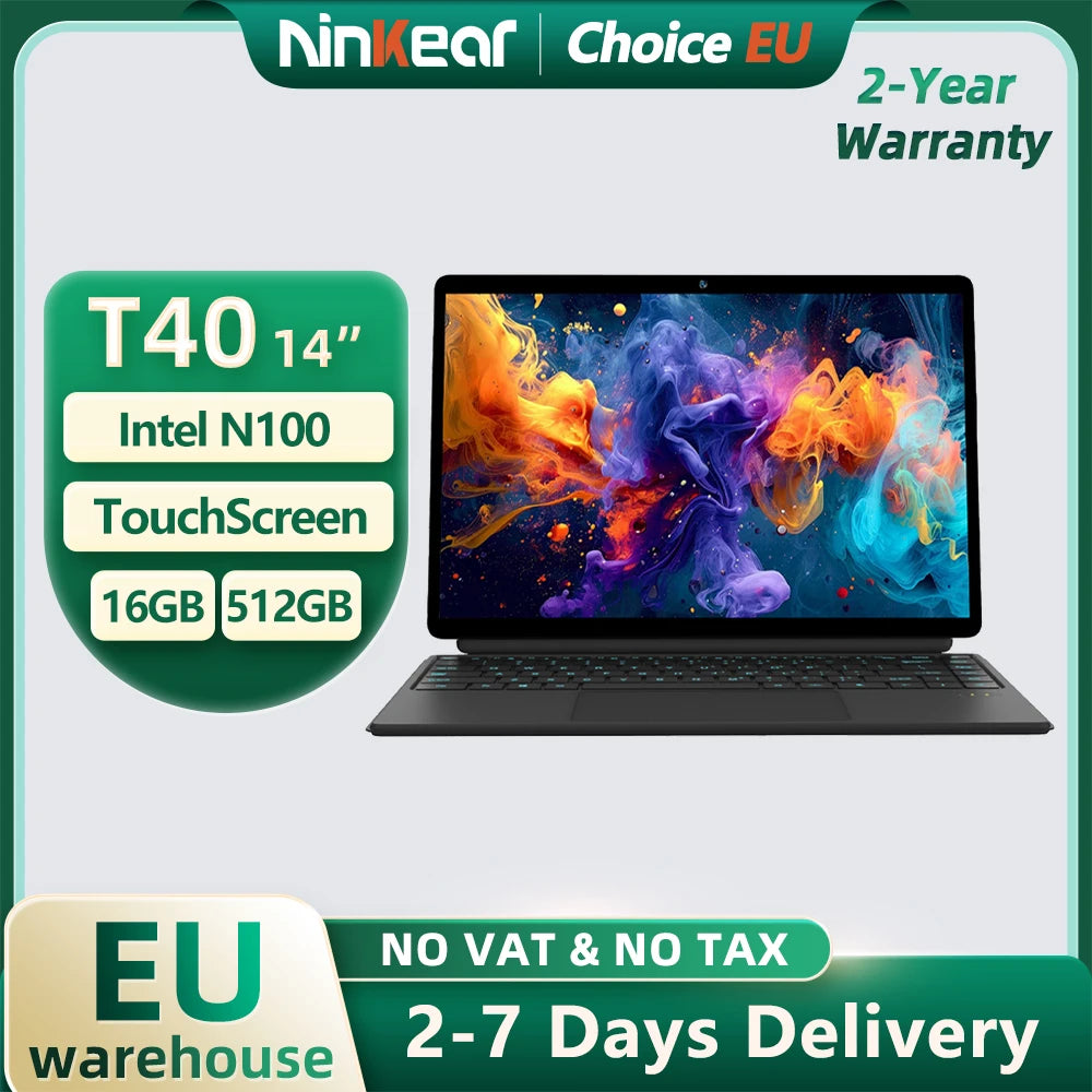 Ninkear T40 Tablet Mini Laptop 14 inch 2 in 1 Intel N100 16GB+512GB 1200P IPS Touch Screen Windows 11 Notebook Free Shipping