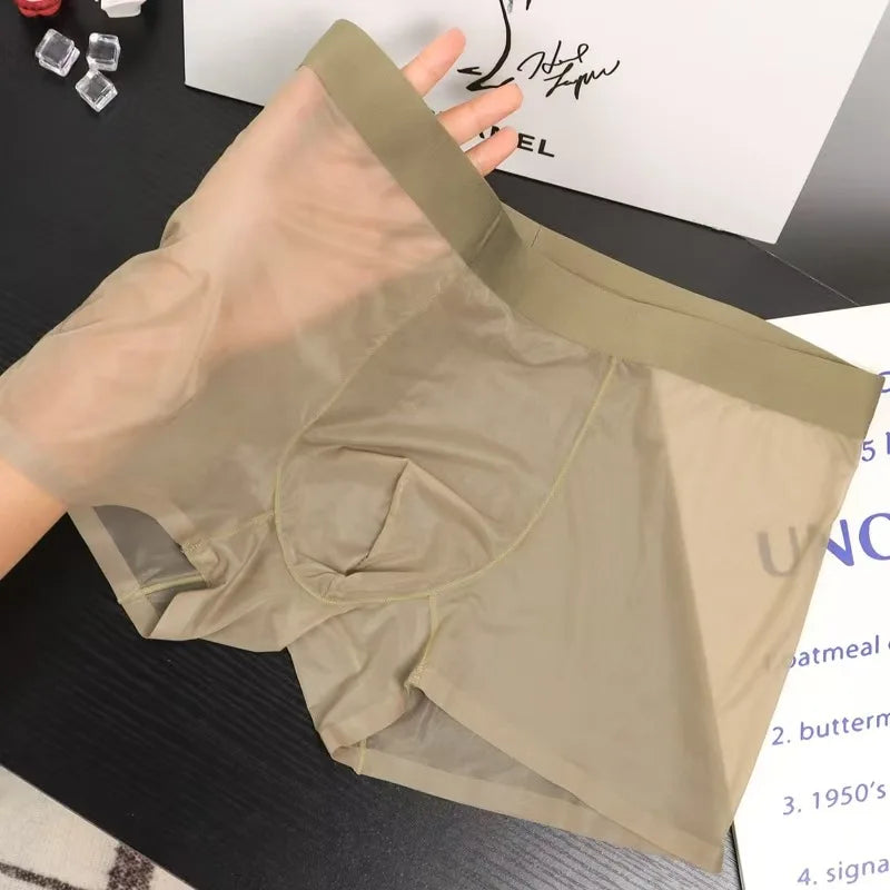 New Men Boxer Transparent Lightweight Men Underwear Elastic Mid-Waist U-Convex Thin Perspective Shorts Briefs Seamless Panties