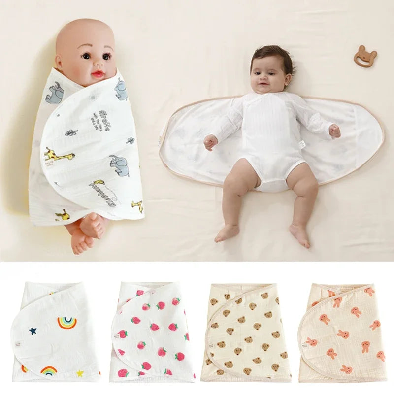0-6 Month Cotton Baby Swaddle Wrap Anti Startle Swaddling Blanket Muslin Baby Sleeping Blanket Wrap for New Born Thin Summer