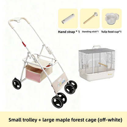 Foldable Lightweight Parrot Stroller Outdoor Travel Pet Carrier with Storage Space