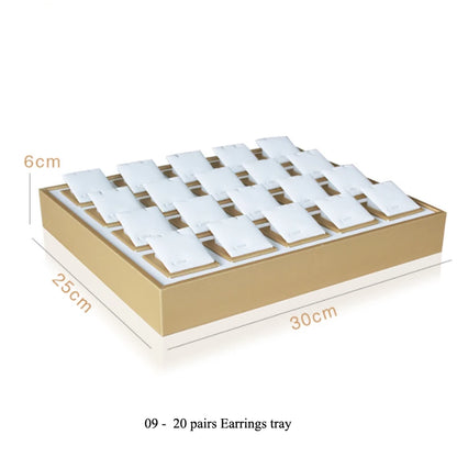 Luxury Gold White PU Leather Necklace Ring Earring Holder Jewelry Tray Series Jewelry Disply Jewellery Organizer Box