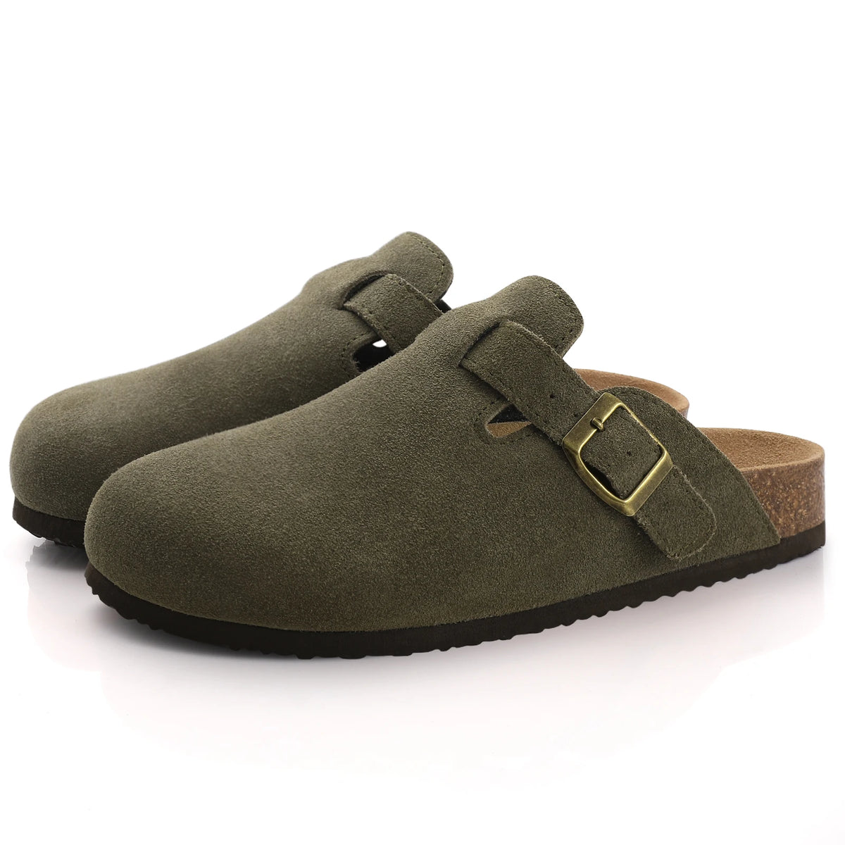 Shevalues Men's Suede Clogs Soft Leather Mules Men New Summer Men Cork Sandals Comfort Slip On Unisex Clogs With Arch Support