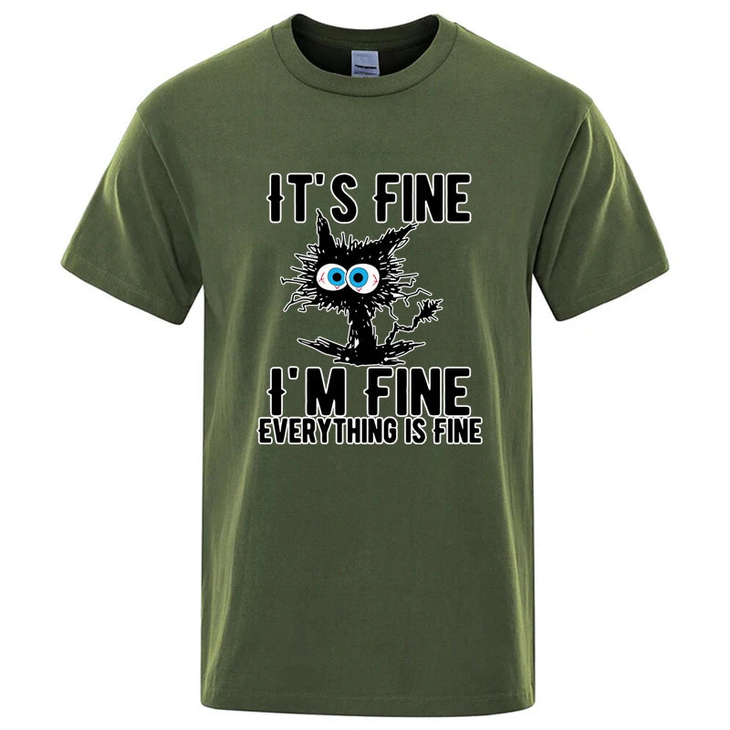 Men's High Quality T-shirt Cotton Blend Funny Cool Cat Printed T-shirt Casual Men Short Sleeve T-shirt for Men T-Shirt Male Top
