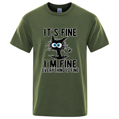 Men's High Quality T-shirt Cotton Blend Funny Cool Cat Printed T-shirt Casual Men Short Sleeve T-shirt for Men T-Shirt Male Top