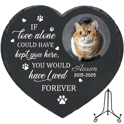 Personalized Pet Memorial Stone,Custom Cat Grave Marke Plaque With Photo&Name,Garden Slate Tombstone Pet Loss Remembrance Gift
