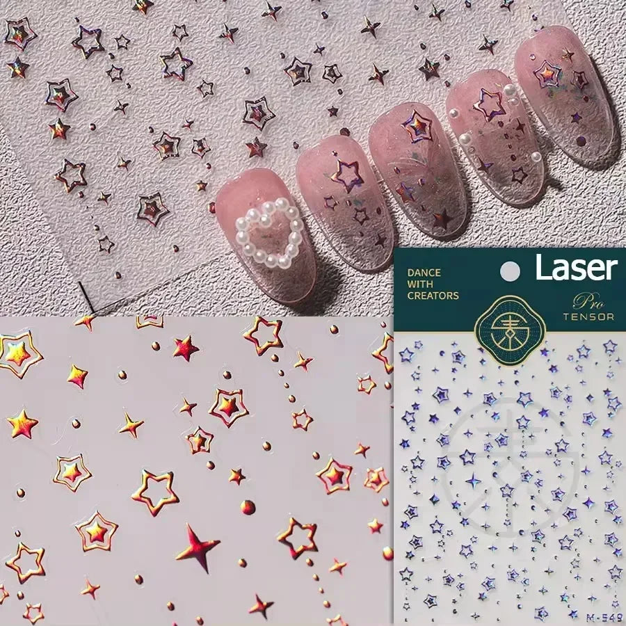 1PC 5D Korean Bronzing Nail Stickers Japanese Gold Silver Star Moon Luxury DIY Nail Art Decoration Decals Manicure Accessories