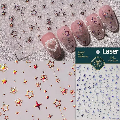 1PC 5D Korean Bronzing Nail Stickers Japanese Gold Silver Star Moon Luxury DIY Nail Art Decoration Decals Manicure Accessories