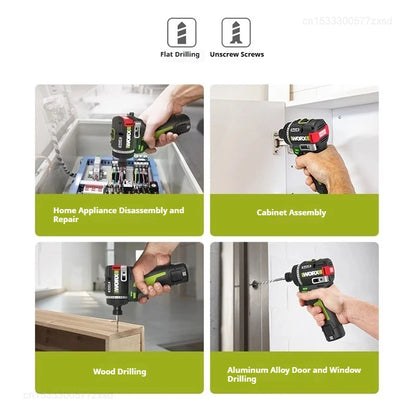 Worx WU139 Cordless Driver Drill Brushless Electric Impact Screwdriver Rechargeable Metal Chuck High Torque DIY Power Tools
